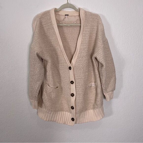 Free People Cream V Neck Button Front Cardigan Sweater - Picture 1 of 6